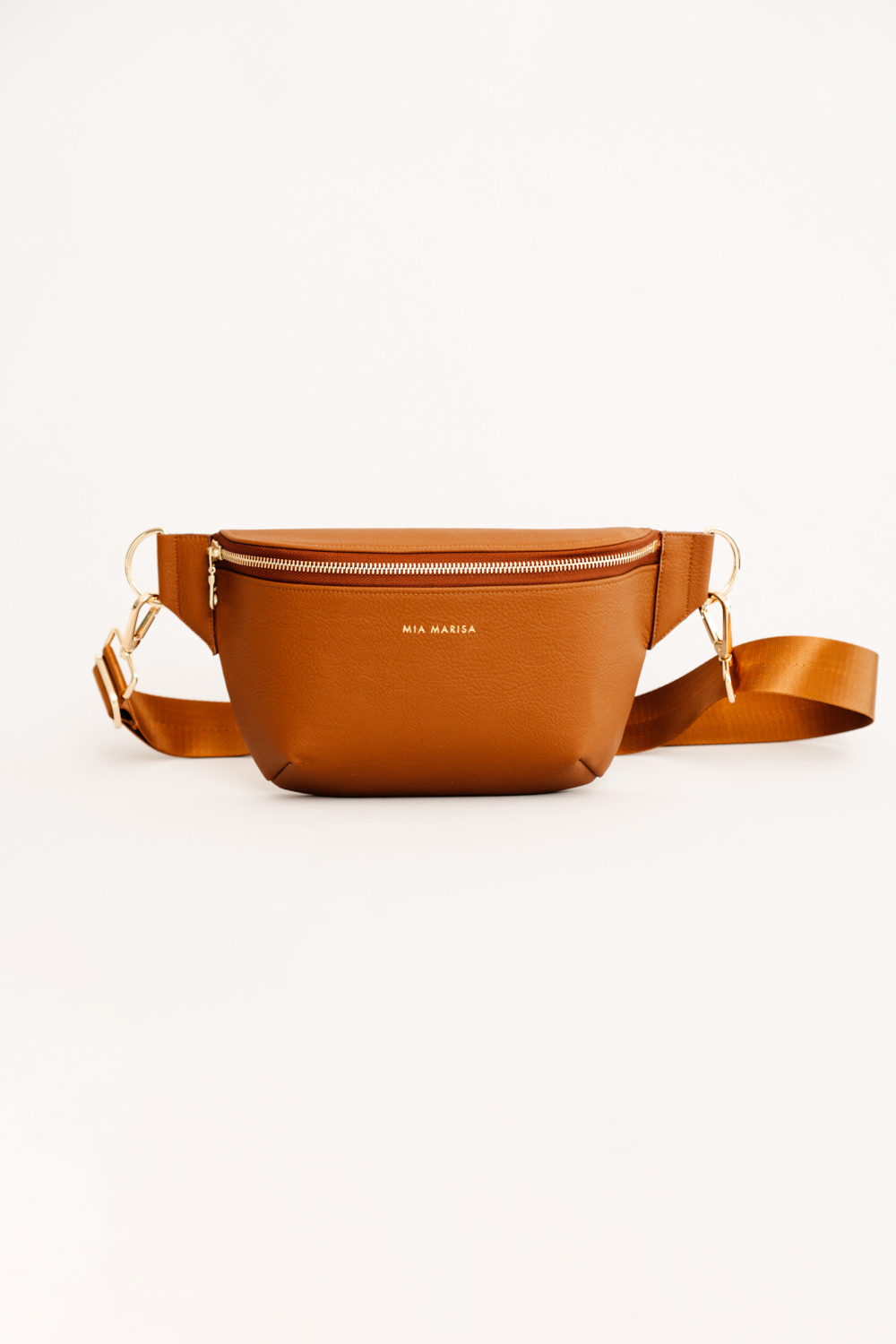 Front view bum bag in the color cognac brown for women